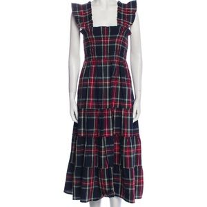 Hill House Home Blue & Red Plaid Print Midi Length Dress Size Medium